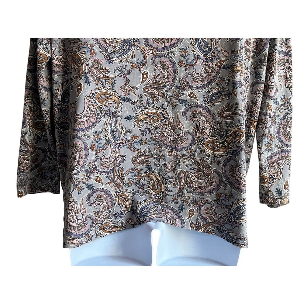 J. JILL SIMPLY SUPIMA V-NECK TUNIC TOP GRAY PAISLEY PRINT WOMENS LARGE - Picture 8 of 11